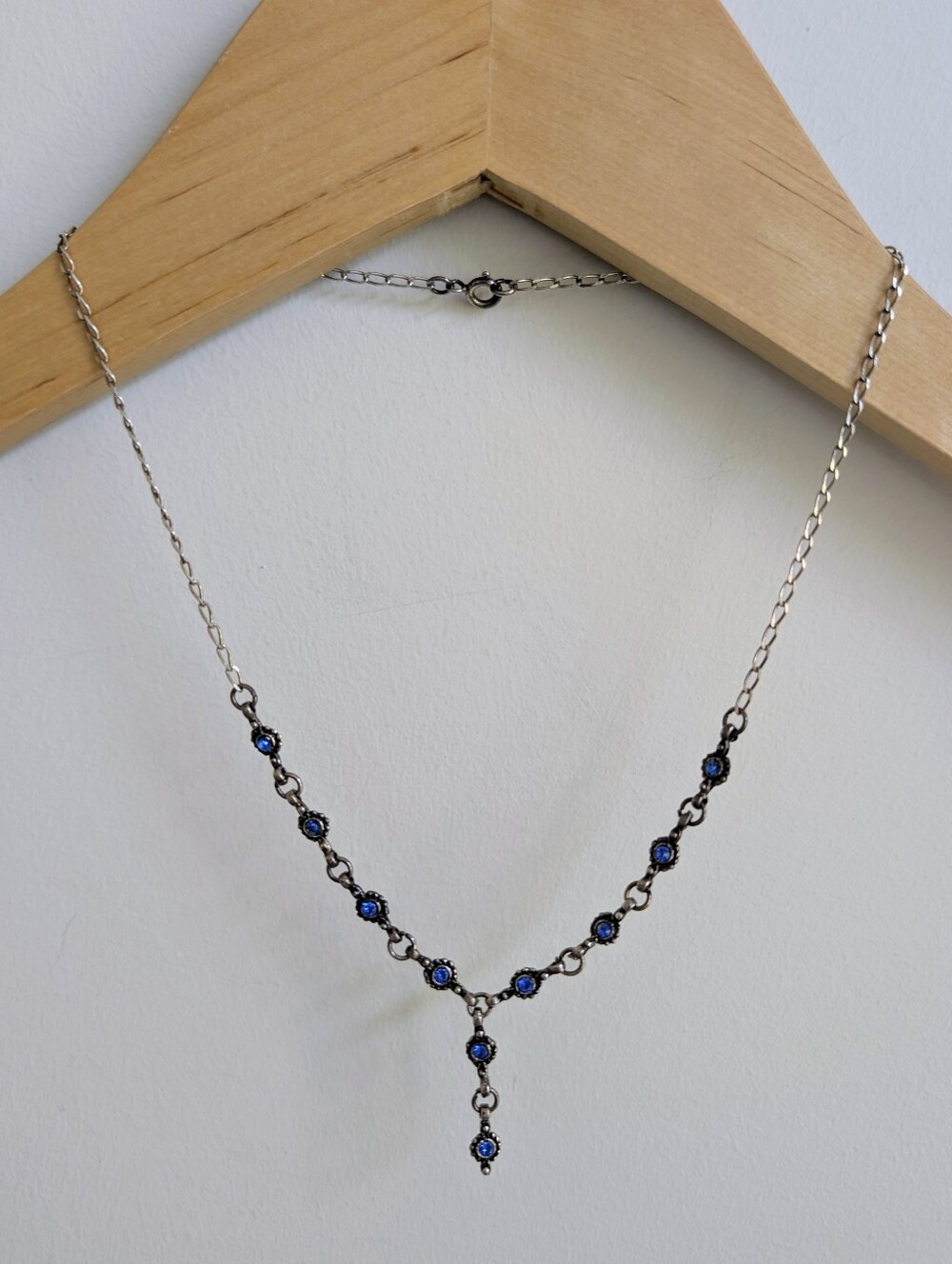 Sterling silver 925 Dainty Dangle Necklace With Blue Stones Lariat